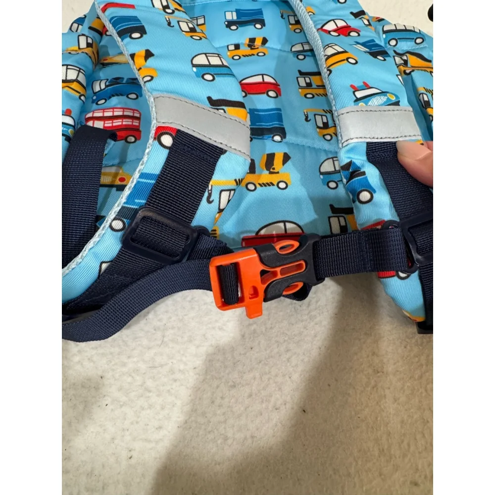 Boys QIXIU Backpack Small Blue Vehicle Print zip and side pockets adjustable